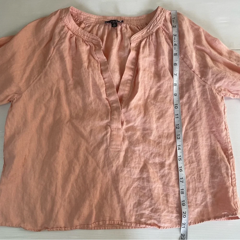 J. Crew Cabana Linen Popover Top Peachy Pink Long Sleeve Size M